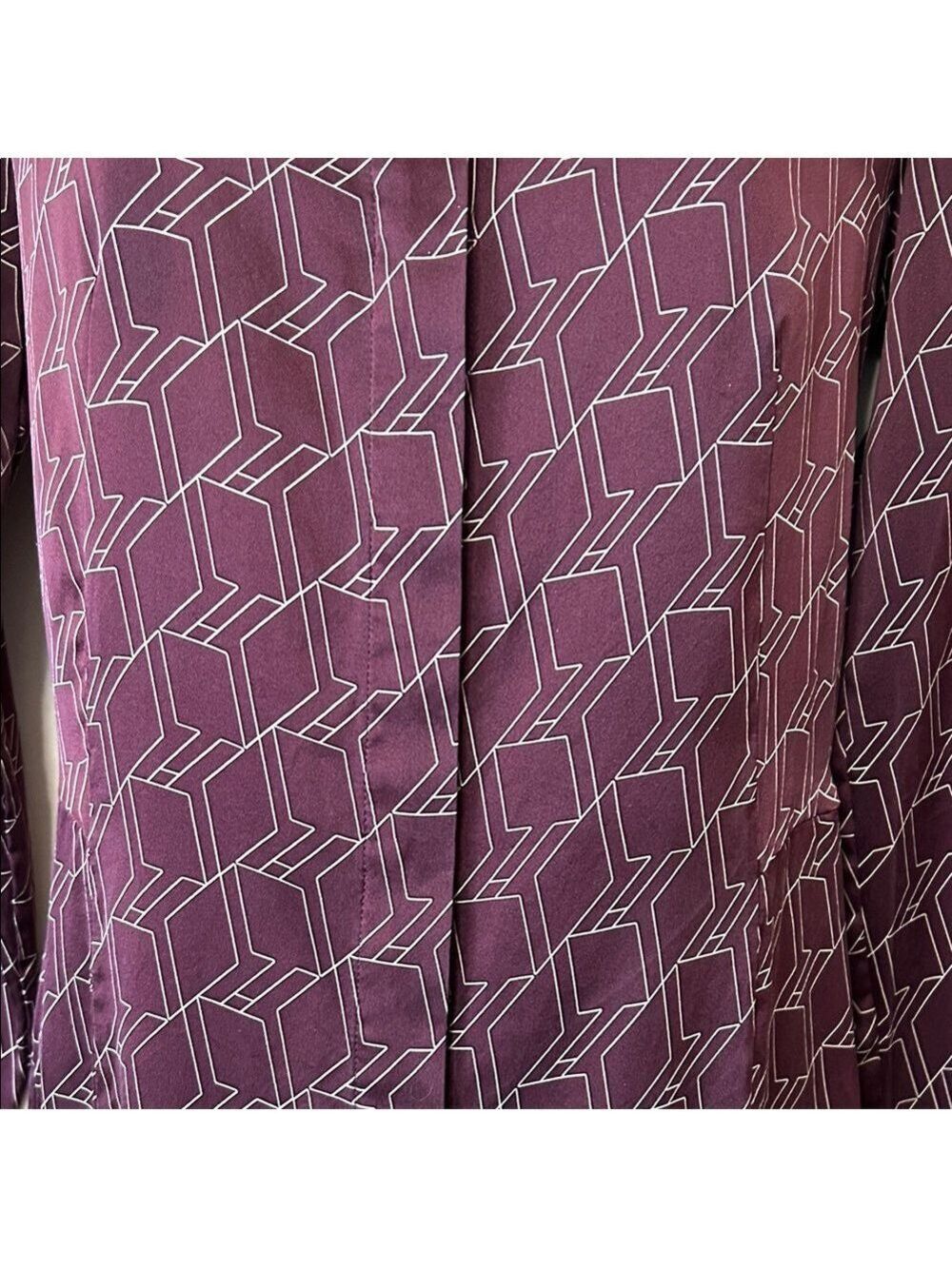 rag & bone Silk Burgundy Long Sleeve Dress with Geometric Pattern size 4 - Picture 3 of 14